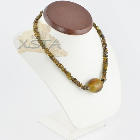Amber necklace polished green irregular with pendant